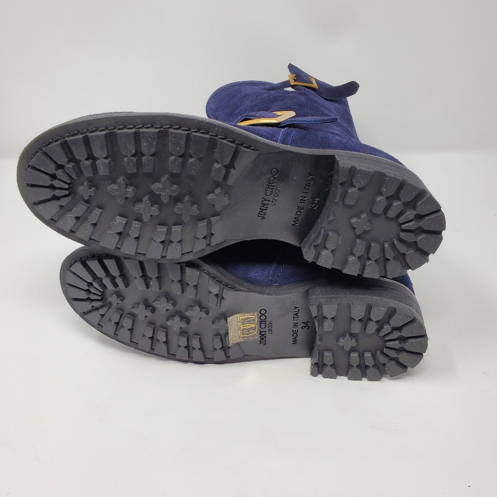 Jimmy Choo Navy Suede Moto Boots - Picture 8 of 9